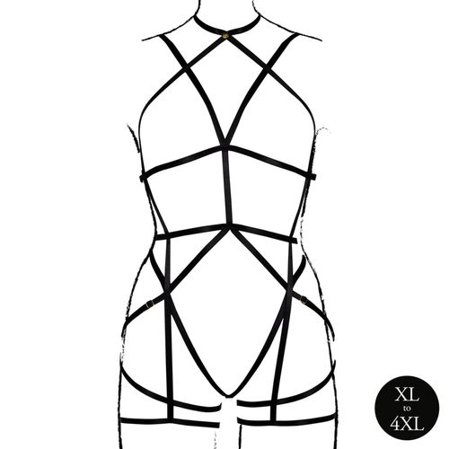 Strappy Open Cup Body Harness With Garters - Plus Size - Black na Arena.pl