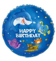 Balon foliowy podwodny świat Happy Birthday granatowy,  45 cm