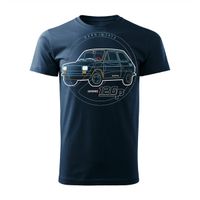 Koszulka motoryzacyjna z samochodem mały Fiat 126p maluch męska granatowa REGULAR XL