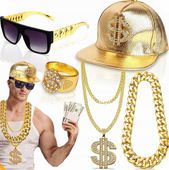 PRZEBRANIE RAPER GANGSTER HIP HOP DOLAR OKULARY ZŁOTY ŁAŃCUCH