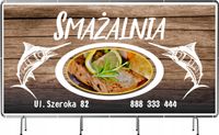 BANER REKLAMOWY 200x100 cm plandeka duży wybór różne wzory SMAŻALNIA RYBY