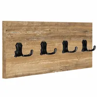 WIESZAK ŚCIENNY PANELOWY 4 MOCNE CZARNE HAKI LOFTOWY 45x18CM DREWNO RETRO
