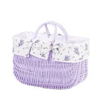 Kosz na Zakupy Lawendowa WIKLINOWA TORBA OBSZYTA TKANINĄ 42x20 H25/34 cm