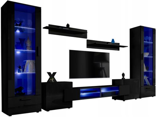 Pan Igiełka Meblościanka LED RGB + Pilot Czarny Biały Dąb Wotan  Salon na Arena.pl