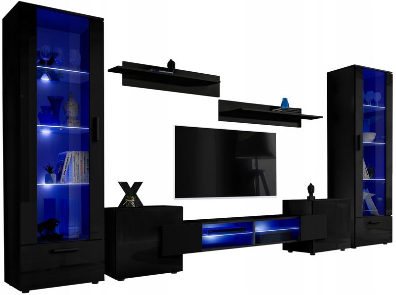 Pan Igiełka Meblościanka LED RGB + Pilot Czarny Biały Dąb Wotan Salon zdjęcie 16