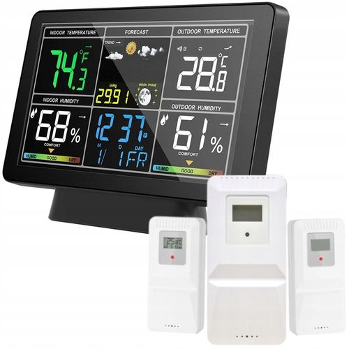 STACJA POGODY BEZPRZEWODOWA HIGROMETR TERMOMETR CIŚNIENIE 3 CZUJNIKI hPa na Arena.pl