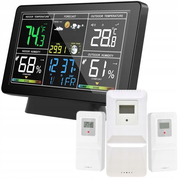 STACJA POGODY BEZPRZEWODOWA HIGROMETR TERMOMETR CIŚNIENIE 3 CZUJNIKI hPa zdjęcie 6