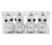 BOMBKI CHOINKOWE ZAWIESZKI NA CHOINKĘ SOWY ZESTAW SREBRNE