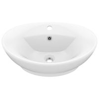 Owalna umywalka z przelewem, matowa biel, 58,5x39 cm, ceramika