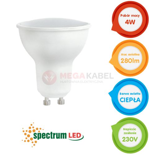 Żarówka LED GU10 4W 230V ciepła WW WOJ13259 SPECTRUM na Arena.pl