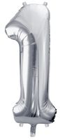 Balon foliowy Cyfra 1, 86cm, srebrny XL