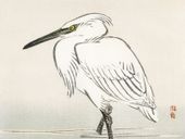 Plakat 20x15cm Snowy Egret, Kōno Bairei Japoński Vintage do Salonu