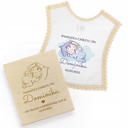 SZATKA NA CHRZEST Z NADRUKIEM IMIĘ DATA i PUDEŁKO na Arena.pl