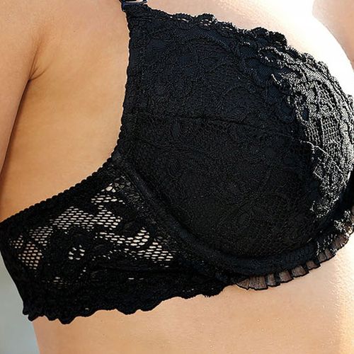 Biustonosz Push Up Koronkowy z Fiszbinami Polski Mega Modelujący Czarny 75C na Arena.pl