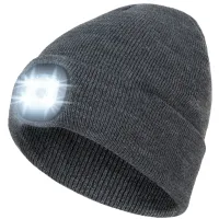 Czapka Zimowa z Latarką Led Lampką Czołówka Robocza do Biegania Szara