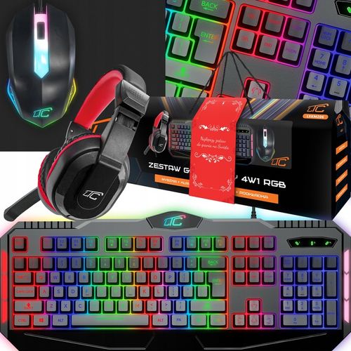 KLAWIATURA MYSZKA PODKŁADKA MIKROFON SŁUCHAWKI ZESTAW GAMINGOWY 4W1 PREZENT na Arena.pl