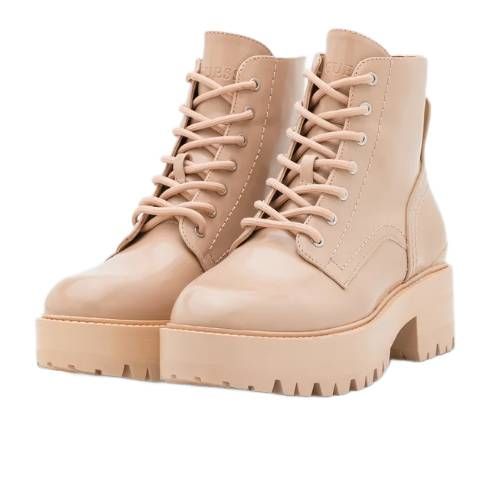 Guess Botki Damskie Workery Folowe Beżowe Sznurowane Na Platformie 38 na Arena.pl