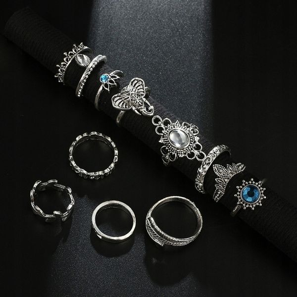 Srebrny ZESTAW PIERŚCIONKÓW RETRO PUNK BOHO 72 zdjęcie 6