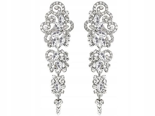 Kolczyki Srebrne Długie Kryształowe Boho Elegancki  B45_Srebrny na Arena.pl