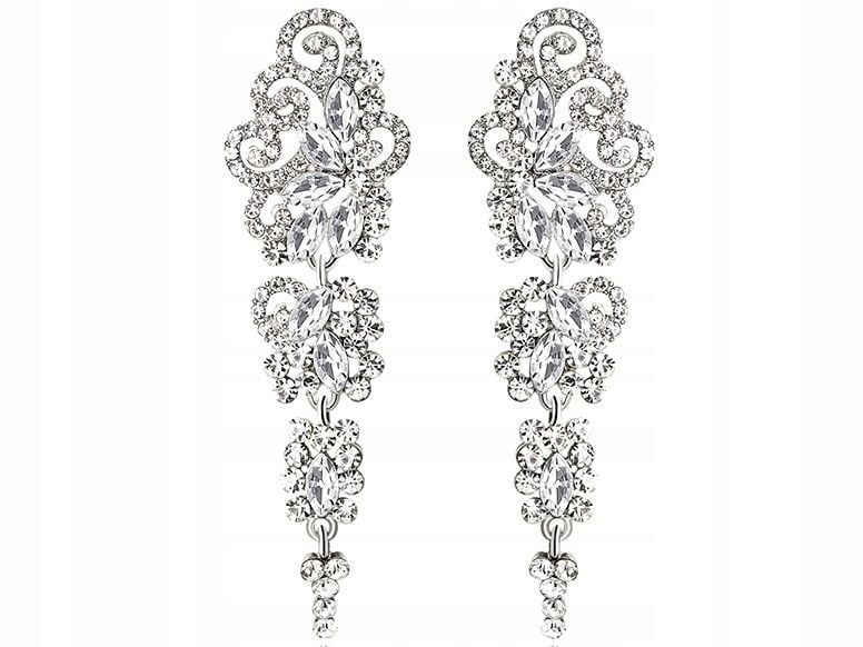 Kolczyki Srebrne Długie Kryształowe Boho Elegancki B45_Srebrny zdjęcie 2