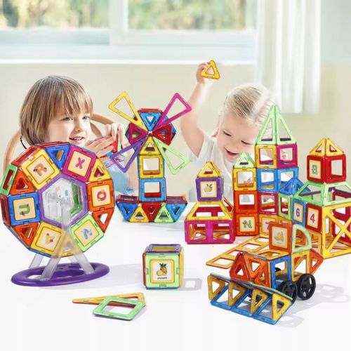 Klocki magnetyczne PANELE KONSTRUKCYJNE edukacyjne kolorowe 3D zestaw 128el na Arena.pl