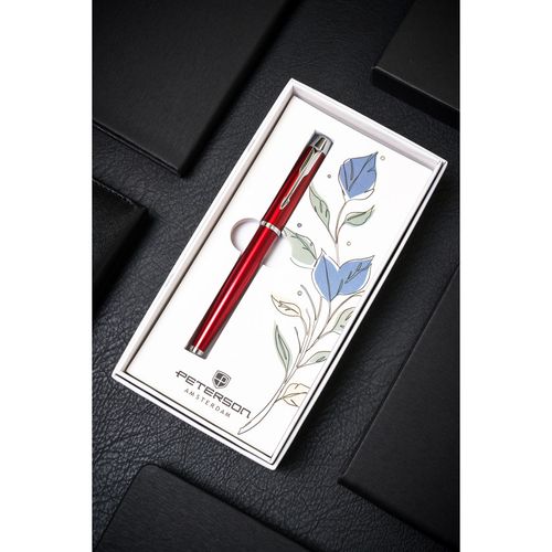 długopis metalowy w czerwono-srebrnym kolorze z czarnym wkładem - na Arena.pl