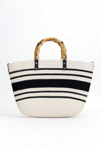 Monnari - duża torebka koszyk pleciony pasy BAG1140-020 czarny kremowy zdjęcie 5