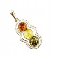 Srebrna kolorowa zawieszka z bursztynem MIX Wisior
