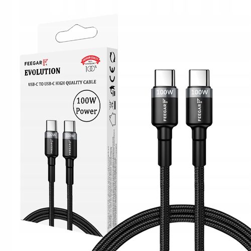 Feegar Evolution Kabel USB-C Typ-C 100W 5A PD Quick Charge 3.0 Nylon na Arena.pl
