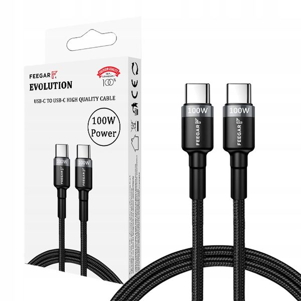 Feegar Evolution Kabel USB-C Typ-C 100W 5A PD Quick Charge 3.0 Nylon zdjęcie 1