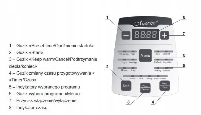 Multicooker, Garnek Elektryczny Maestro 5 l, 17 programów zdjęcie 8