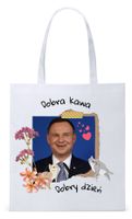 Prezydent Andrzej Duda Torba Eco Biała Shopper Z Nadrukiem Ze Zdjęciem