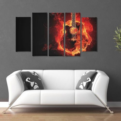 Obraz pięcioczęściowy na płótnie Canvas, pentaptyk typ B, Płonąca gitara 200x100 na Arena.pl