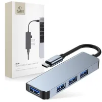 HUB Tech-Protect V1 4w1 USB-C - 3x USB-A 2.0 / USB-A 3.0 - szary