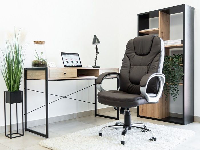 FOTEL BIUROWY OBROTOWY KRZESŁO BIUROWE OBROTOWE ERGONOMICZNY SKÓRZANY BRĄZ zdjęcie 4