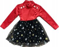 Sukienka świąteczna dla dziewczynki welur i tiul w gwiazdki 158