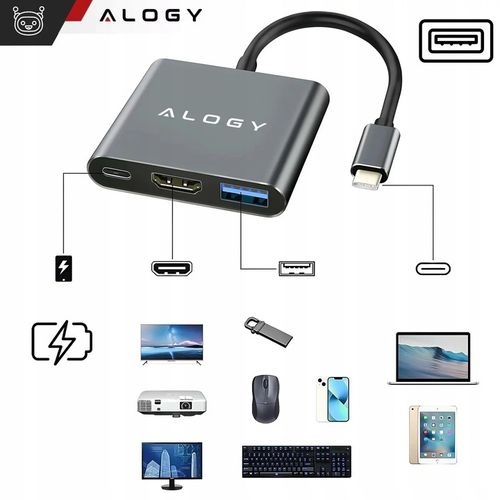 Adapter Przejściówka ALOGY 3w1 MHL HUB USB C HDMI PD do MacBook Samsung na Arena.pl