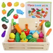 KLOCKI MAGNETYCZNE DREWNIANE OWOCE WARZYWA KLOCKI DUŻY ZESTAW MONTESSORI
