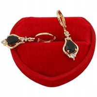 Złote kolczyki czarne łezki w cyrkoniach codzienne antyalergiczne pozłacane