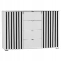 Komoda LARA II 135 x 44 x 93 szuflady biała czarne lamele PRODUCENT