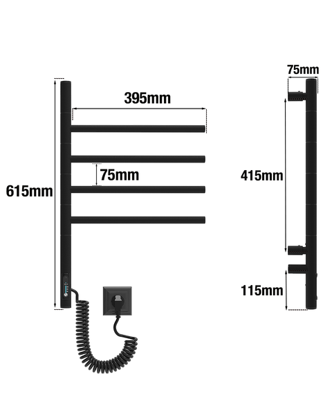 ELNA Grzejnik łazienkowy elektryczny Vertical 4 ruchome ramiona Czarny mat zdjęcie 4