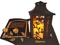 MĄŻ MĘŻOWI ZNICZ LAMPION NA GRÓB LATARNIA CZARNA ZE ŚWIECĄ SKOS SENTENCJA