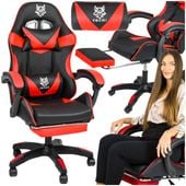 fotel gamingowy z masażem i podnóżkiem czarno-czerwony krzesło obrotowe