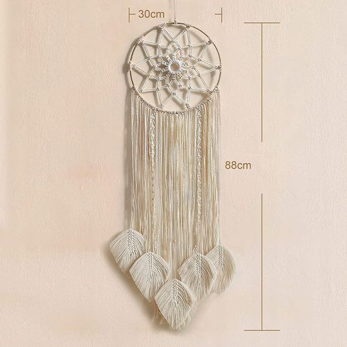 MAKRAMA NA ŚCIANĘ BOHO ŁAPACZ SNÓW OZDOBA ŚCIENNA ZE SZNURKA LIŚCIE OZDOBNE na Arena.pl