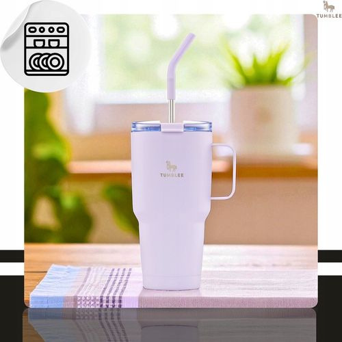 MOCNY Kubek Termiczny ze Stalową Słomką i Uchwytem na Kawę Herbatę 900ml na Arena.pl