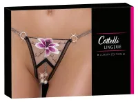 cottelli lingerie s/m - stringi siateczkowe z haftem i perłowym łańcuszkiem