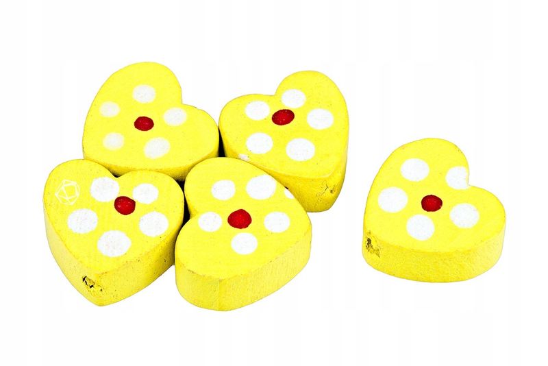 Drewniane koraliki SERCE 12mm żółty 10szt. zdjęcie 1