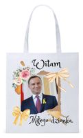 Prezydent Andrzej Duda Torba Eco Biała Shopper Z Nadrukiem Ze Zdjęciem