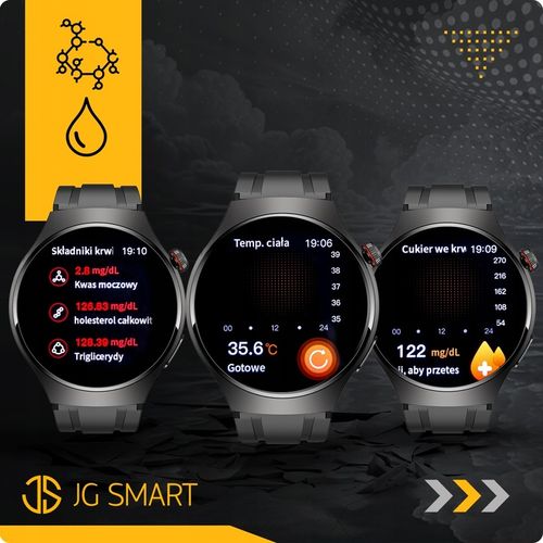 SMARTWATCH DO POMIAR GLUKOZY POLSKIE MENU ROZMOWY ZEGAREK MĘSKI + 3 PASKI na Arena.pl