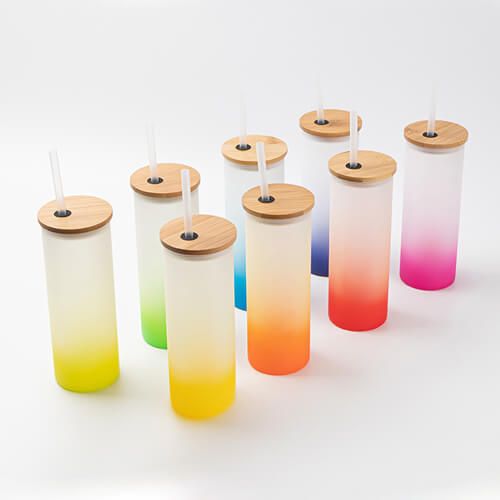 Kubek 500 ml szroniony z bambusową pokrywka i słomką do sublimacji - limonkowy gradient na Arena.pl